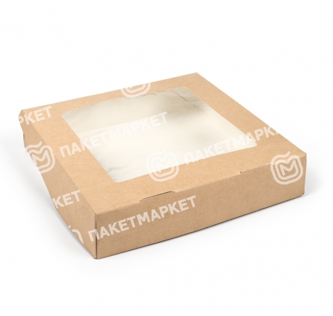 Коробка бумажная 200*200*45мм 1500мл квад/крафт склад ламин с окном TABOX PRO 1/25/225шт