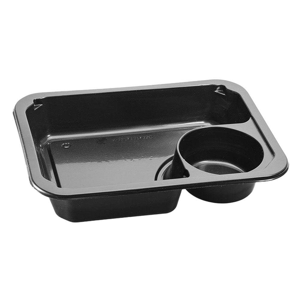 Контейнер под запайку 187*137*35мм 470/75мл 2секц ПП прям/черный  дно без крышки 1/10/50/400шт