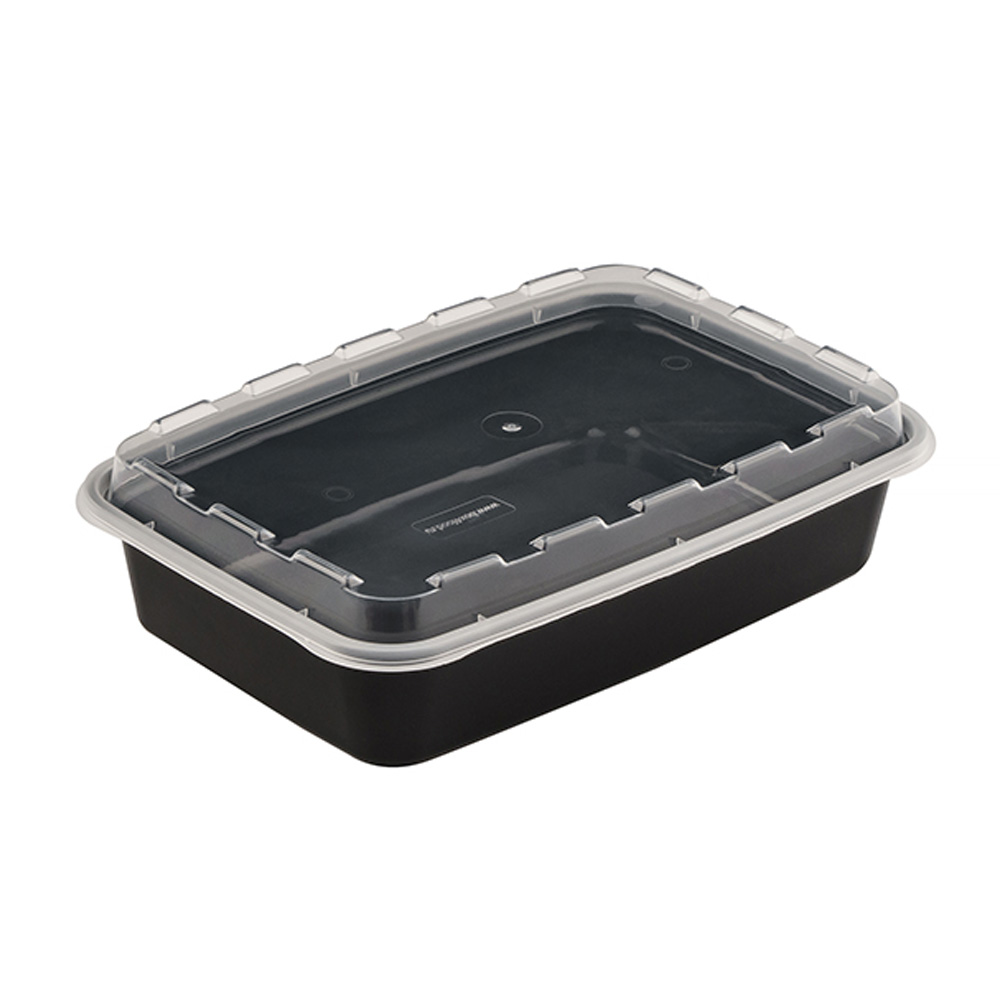 Контейнер с крышкой  830мл внутр 207*140*40мм ПП прям/черный+ пр. крышка 1/50/150шт