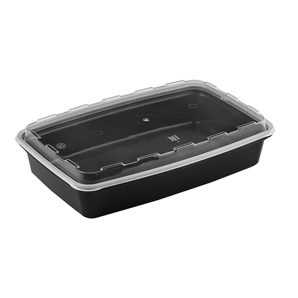 Контейнер с крышкой 1300мл внутр 250*168*50мм  ПП прям/черный+ крышка прозр.1/10/100шт