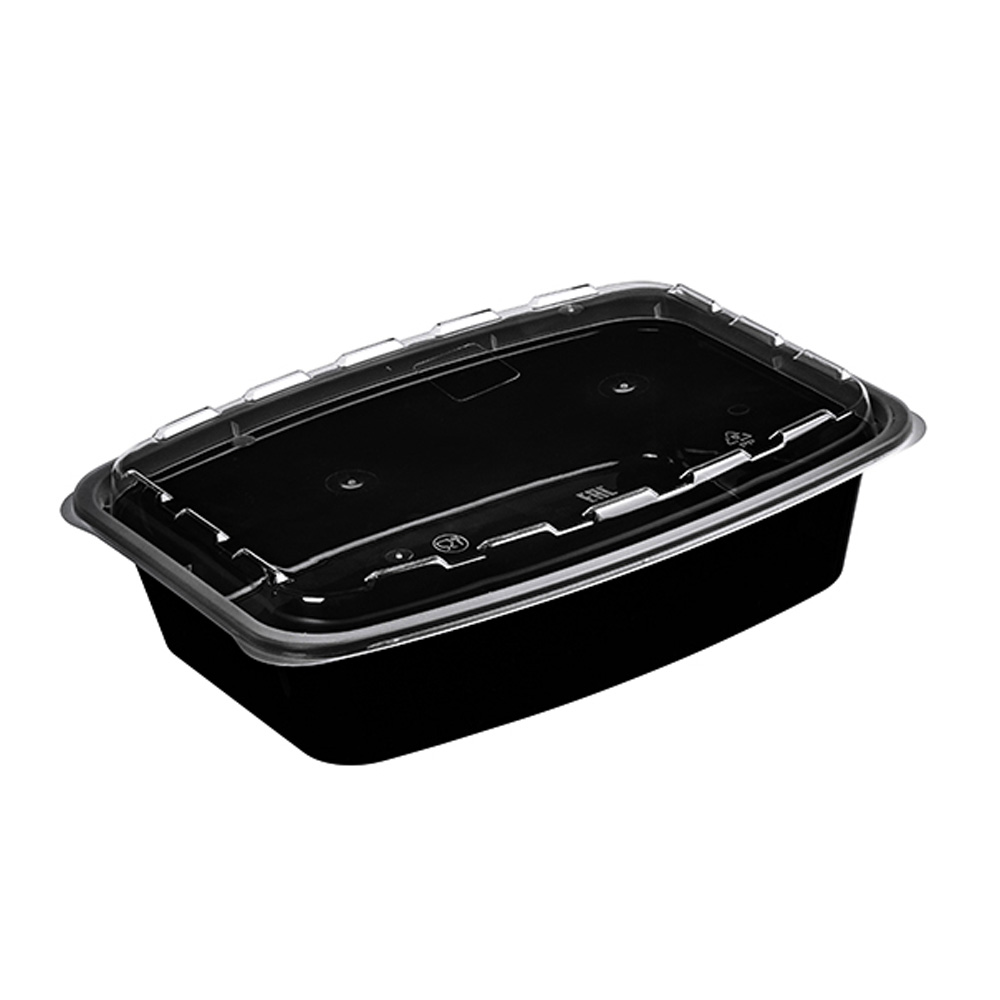 Контейнер с крышкой  1000мл внутр 230*170*53,5мм  ПП прям/черный+ крышка прозр.1/9/171шт