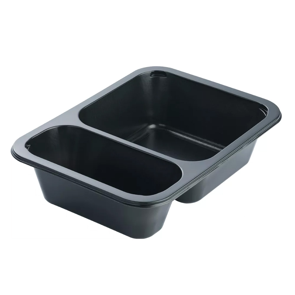 Контейнер под запайку 187*137*45мм ПП прям/черный 2 секции F-30/70  дно без крышки 1/100/400шт