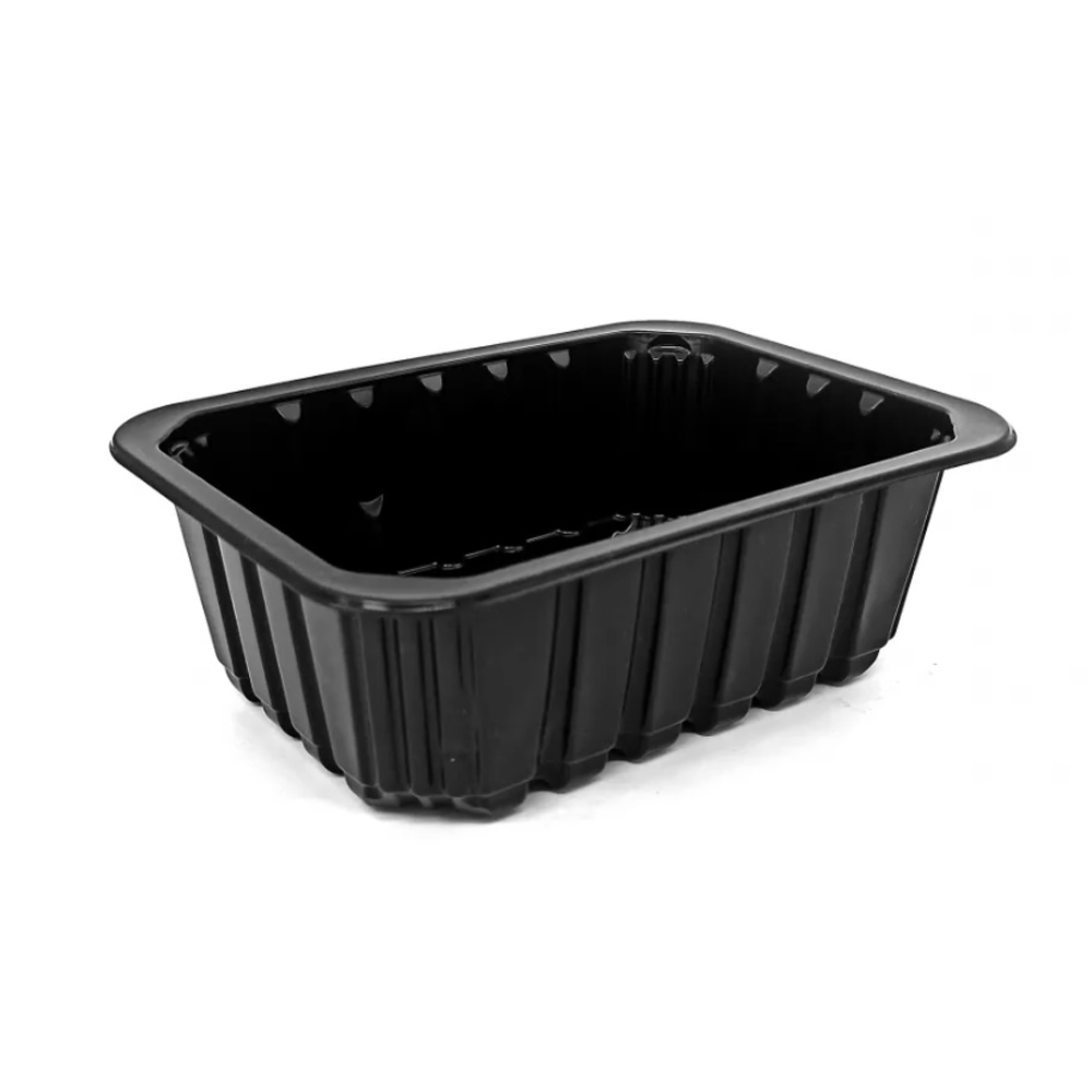 Контейнер под запайку 187*137*63мм ПП прям/черный  ребро ЕС-187-63 ,дно без крышки 1/90/360шт