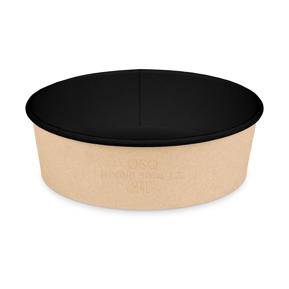 Контейнер под салат бум 620мл круг/крафт/черный ДНО OSQ Round Bowl 620 BLACK WOOD  1/45/270шт