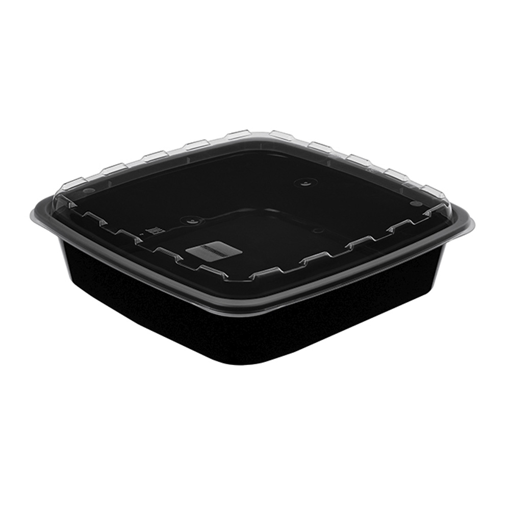 Контейнер с крышкой  1500мл внутр 229*229*51мм  ПП квадрат/черный+ крышка прозр.1/10/100шт