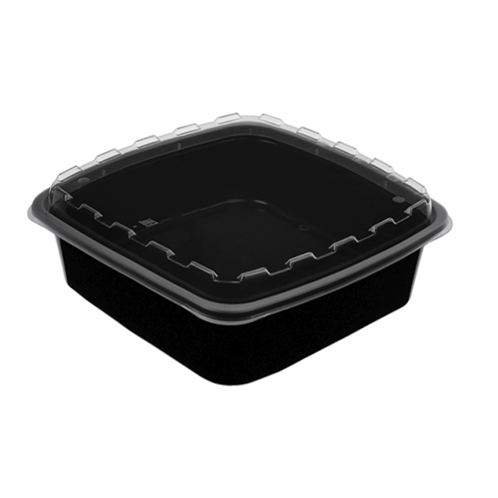 Контейнер с крышкой  550мл внутр 160*160*40мм  ПП квадрат/черный+ крышка прозр.1/10/150шт