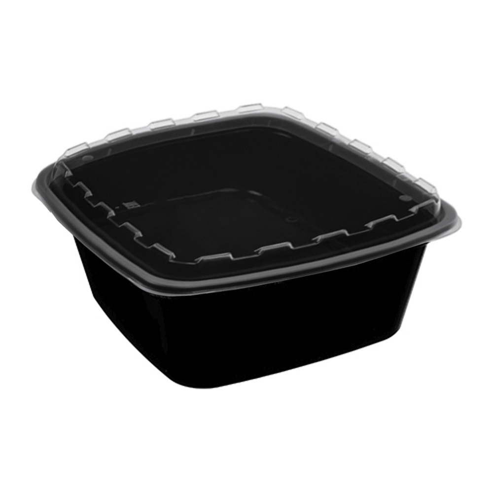 Контейнер с крышкой  850мл внутр 160*160*60мм  ПП квадрат/черный+ крышка прозр.1/10/150шт
